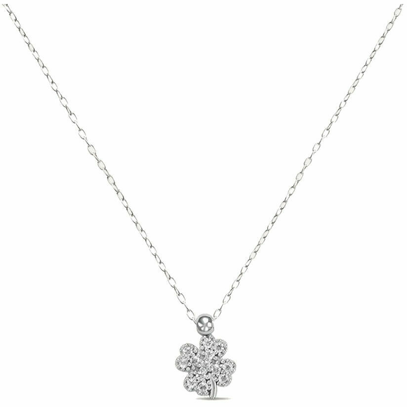 Stroili necklace with four-leaf clover pendant in white gold and zirconia