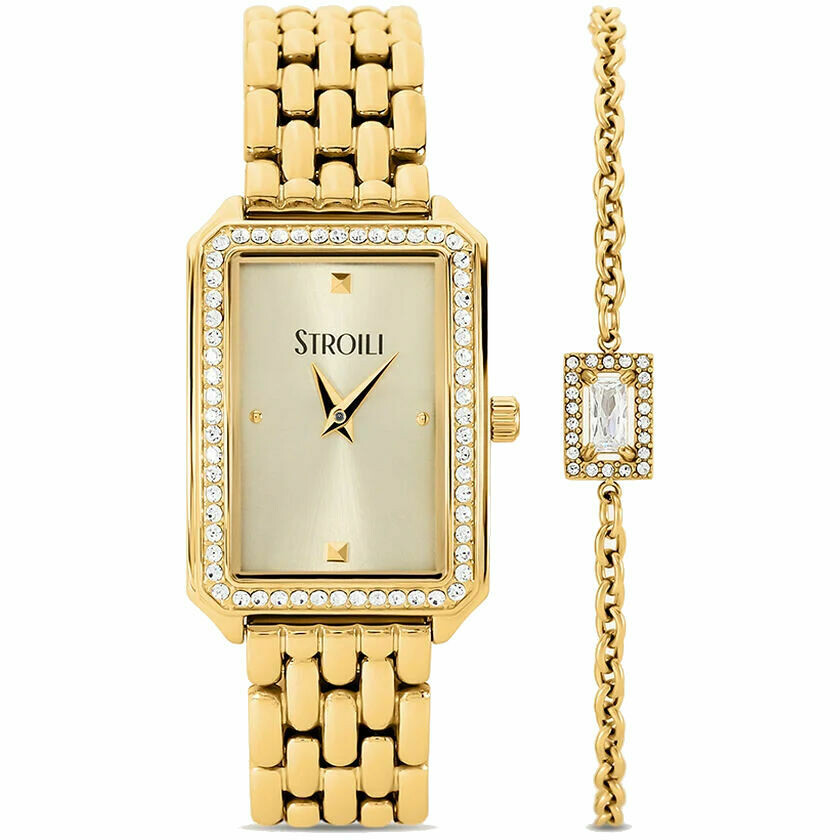 Stroili Olympia rectangular watch in gold-plated steel