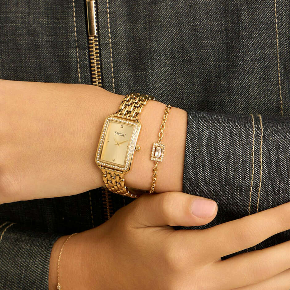 Stroili Olympia rectangular watch in gold-plated steel