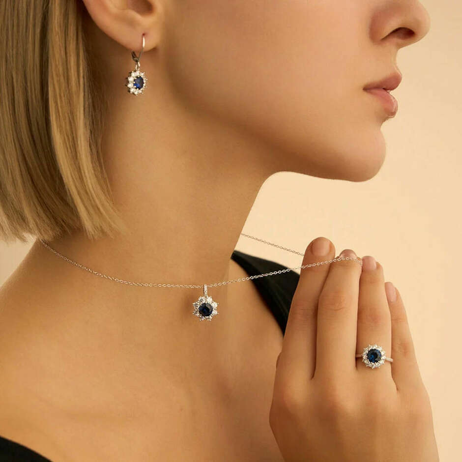 Stroili silver pendant earrings with blue and white zirconia