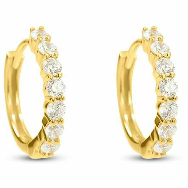 Stroili Women's 10mm Hoop Earrings in Yellow Gold and White Zircons