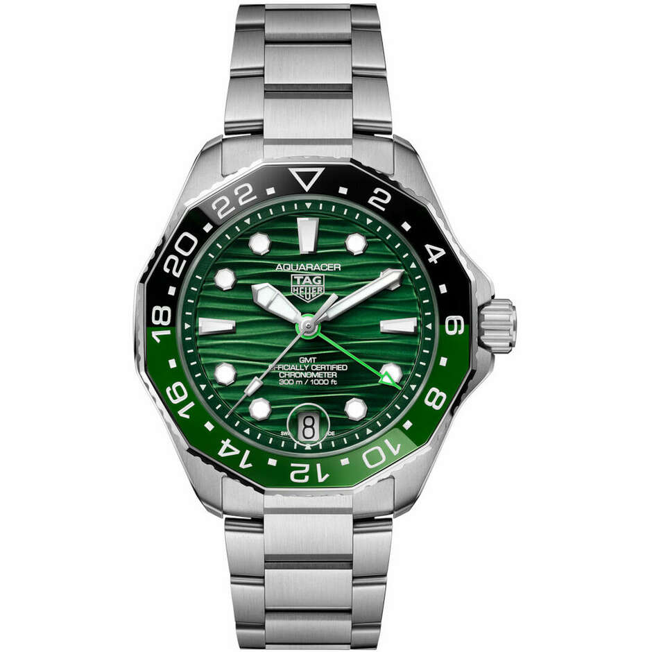 Tag Heuer Aquaracer 300 GMT green watch with TH31-03 COSC