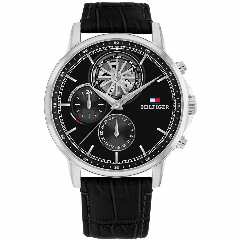 Tommy Hilfiger multifunction men's watch in steel and leather