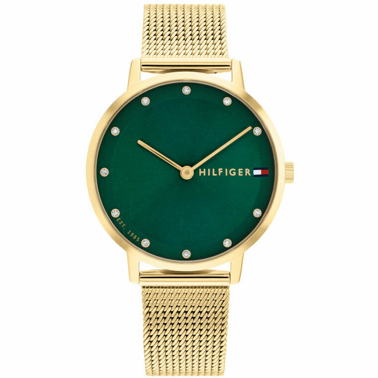 Tommy Hilfiger women's watch in gold-plated steel with green dial