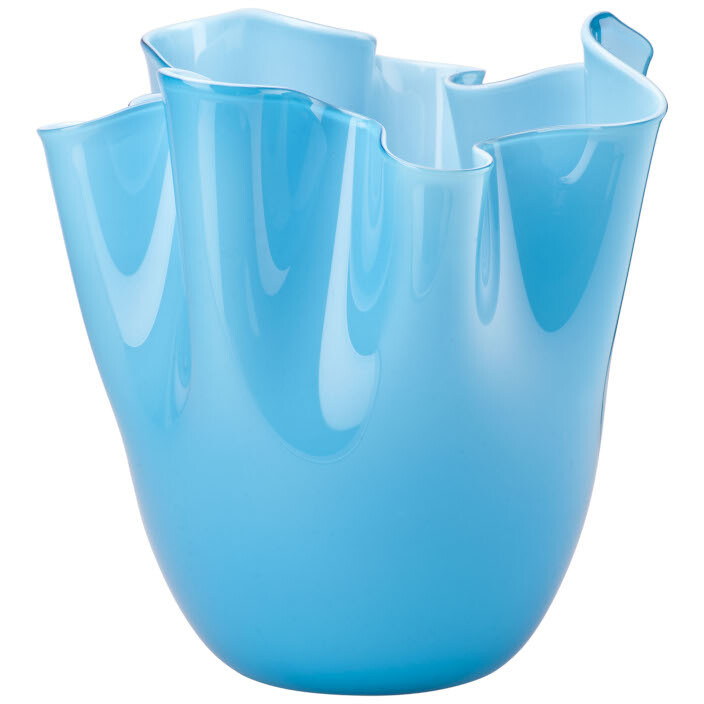 Vaso Venini Fazzoletto opalino aquamare in vetro di Murano
