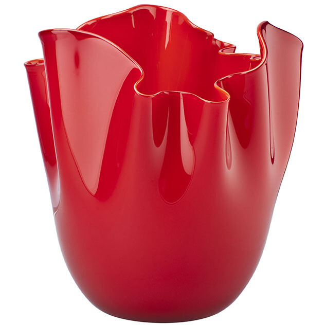 Venini Fazzoletto red opaline vase in Murano glass