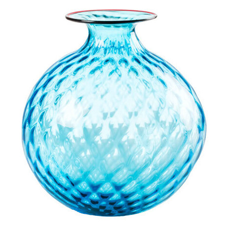Venini Monofiori Balloton aquamarine vase with red edge 100.16