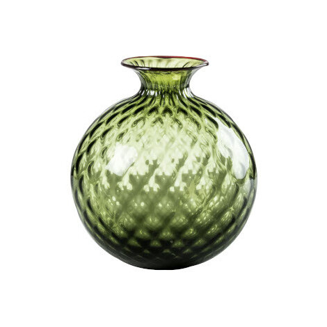 Venini Monofiori Balloton green vase with red edge 100.18
