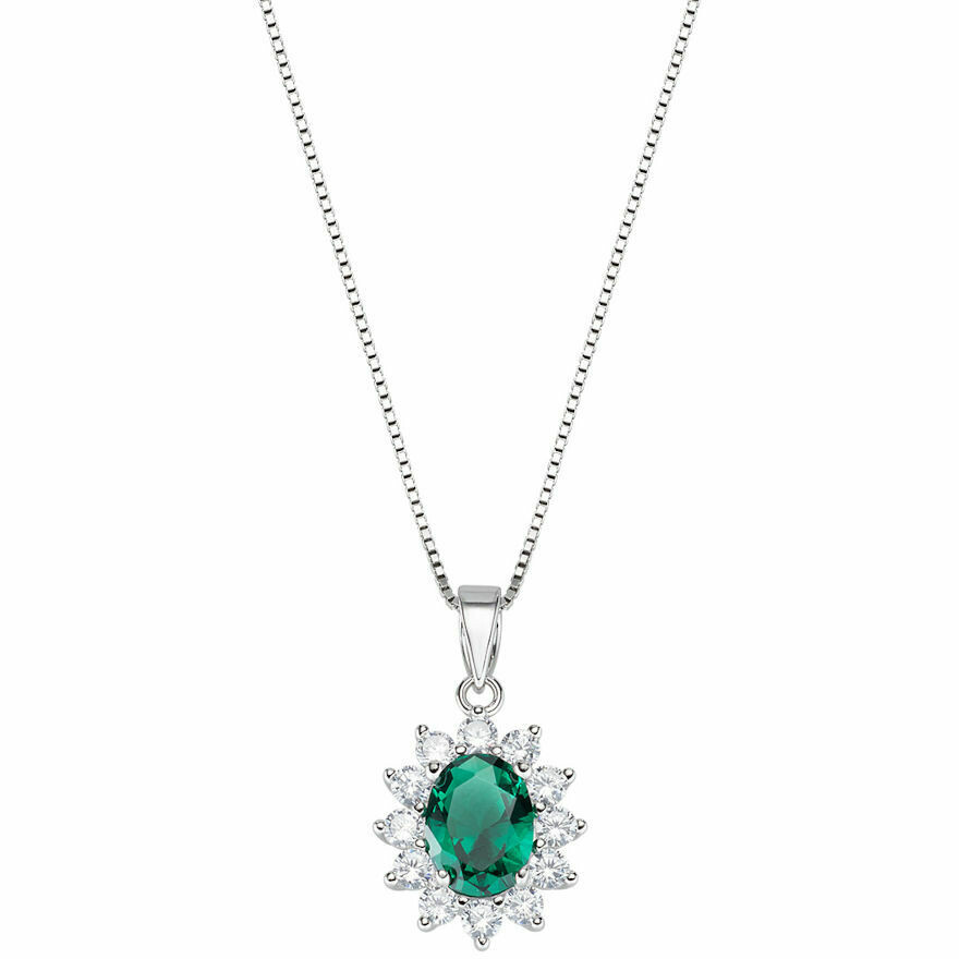 Women's Necklace In Silver with Green and White Zircons Amen