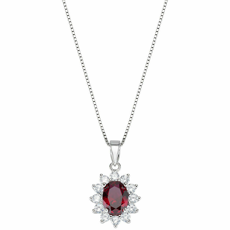 Women's Necklace In Silver with Red and White Zircons Amen